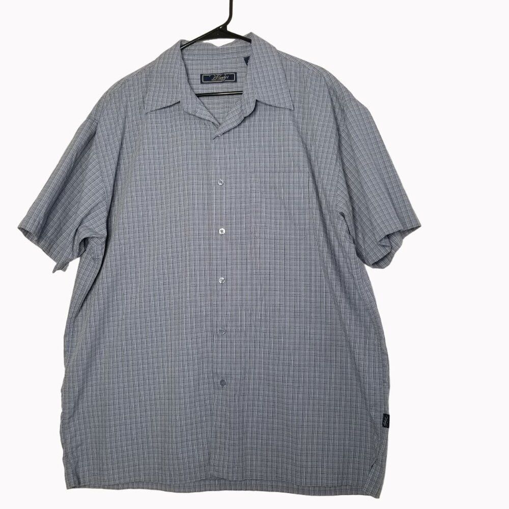 Woody's Retro Lounge Shirt Men's XXL Blue Plaid Button Down Short Sleeve